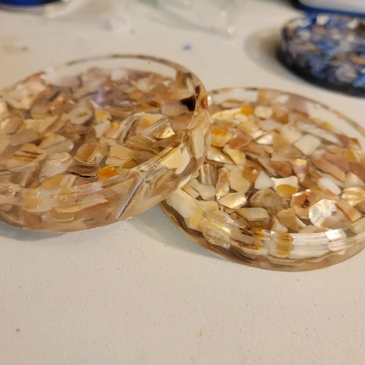 Epoxy Resin Crushed Shell Coasters set of 2.