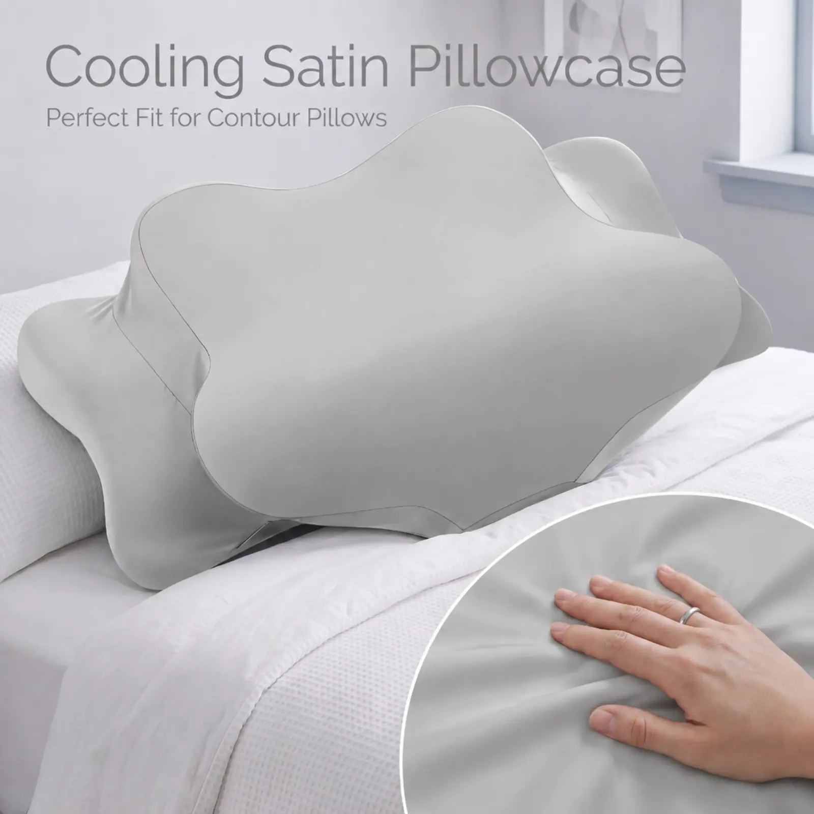 1/2 Pack Cooling Pillowcase for Cervical Neck Pillows, Zippered Contour Pillow Cover, Soft Breathable Pillow Protector for Hot Sleepers, Night Sweats, Side Sleepers, Neck Support & Bedroom Gifts for Women