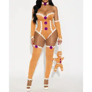 Baby Girl Christmas Romper Gingerbread Man Costume with Matching Thigh Highs