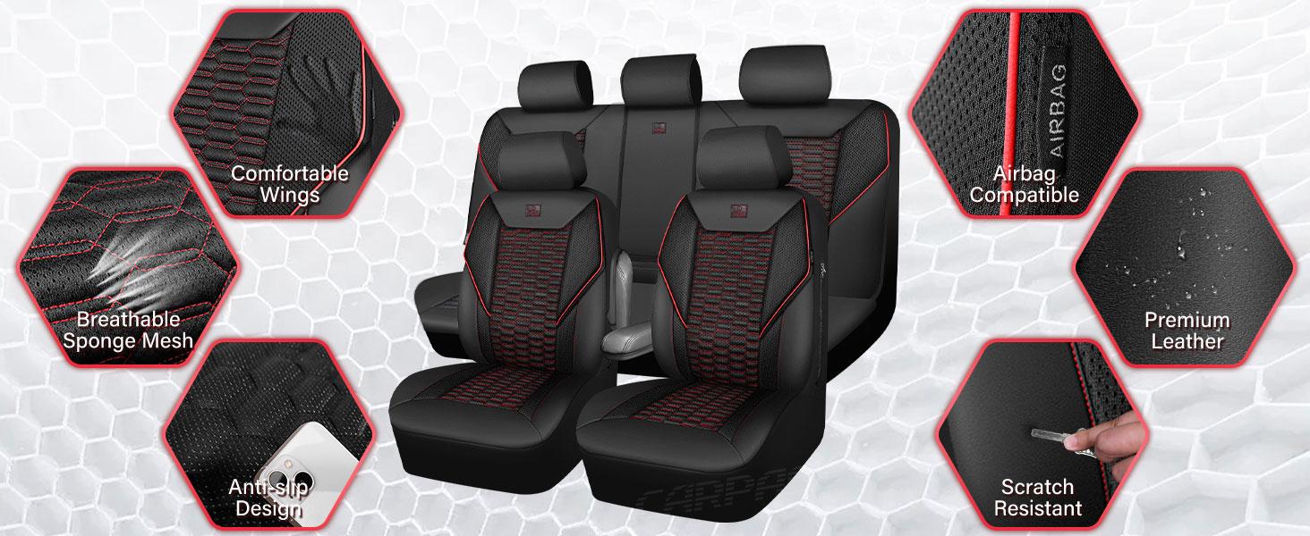 CAR PASS 3D Foam Mesh Leather Car Seat Covers Front Seats, Air Cool Mesh Front Seat Covers for Car, Universal Fit for SUV Truck Sedan Automotive, Armrest Airbag Compatible