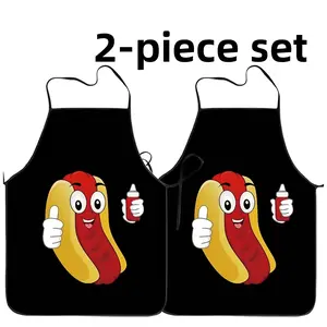 Funny Hot Dog Print Apron Set,2 Counts Polyester Spanish Kitchen Apron for Cooking,Mother's Day Gift,Cleaning Tool,Cool Summer Mexican Style Apron for Women, Kitchen Essential,World Cup,Jesus