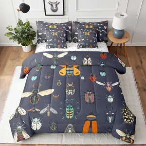 Beetles Comforter Set,7 Pieces Reversible,Cartoon Ladybug Moth Bed Set for Boys Girls,Nature Wild Animals Bedding Soft