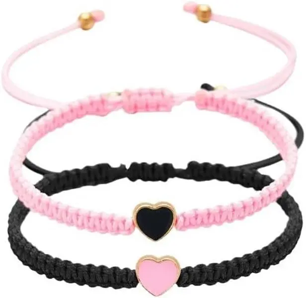 Colorful Heart Beaded Matching Bracelets Adjustable Set of 2 Couples and Friendships Bracelets for BFF Friendship Relationship  Gifts