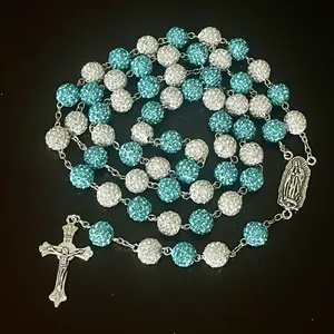 Light Blue and White Glam Rhinestone Rosary