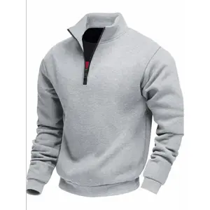 Men's Solid Color Half-Zip Sports Sweatshirt, Gym Sweatwear, Casual Fleece Lined Pullover, Fall & Winter Thick Top