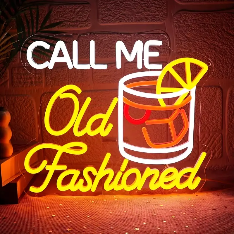 Call Me Old Fashioned Neon Sign,Bar Neon Sign,Home Bar Wall Decor,Whisky Decor,Bourbon Gifts For Men,Gifts for Father,Whiskey Lover Gift