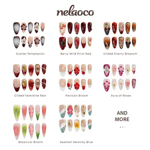 Nelaoco 10PCS Handmade Press On Nails REUSABLE 3D Gel Fake Nails Acrylic Slim Natural Profile Glassy Shine & Detail-Focused Finish