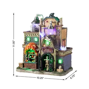 Glitzhome 11"H Lighted Resin Halloween Haunted House Table Village Decor with Timer