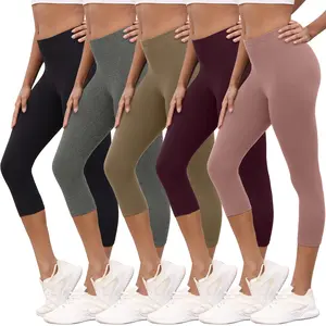 LUCKYUM 5 Pack Super Soft capri pants For Women, No See Through Workout Running Yoga Athletic Leggings Running  #mothersdaygift