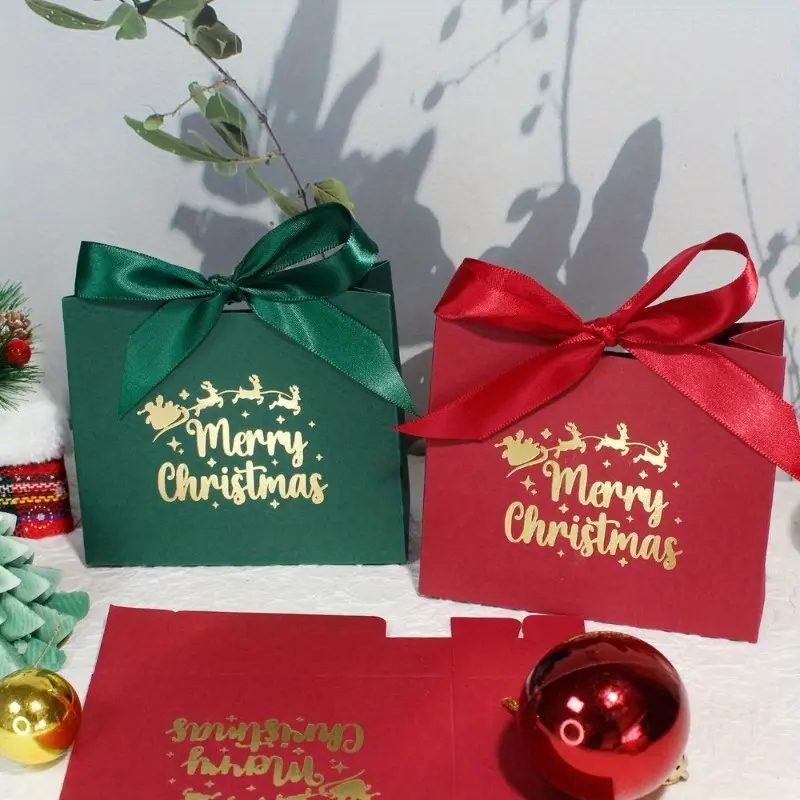12pcs Mini Christmas Gift Boxes with Ribbon - Festive Red & Green 'Merry Christmas' Design for Candy, Chocolates & Small Presents - Ideal for Holiday Decor, Party Favors & Stocking Stuffers