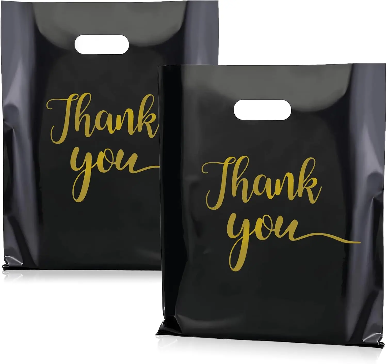Thank You Merchandise Bags 9x12 Inch Plastic Thank You Shopping Bags 100 Pack Reusable Black Gift Grocery Goody Retail Bags with Handles Small Business Retail Boutique Stores Packaging Supplies
