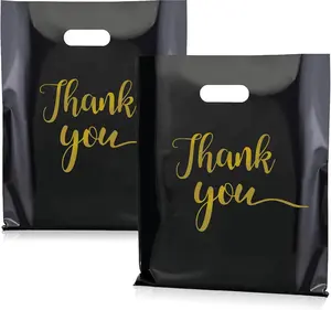 Thank You Merchandise Bags 9x12 Inch Plastic Thank You Shopping Bags 100 Pack Reusable Black Gift Grocery Goody Retail Bags with Handles Small Business Retail Boutique Stores Packaging Supplies