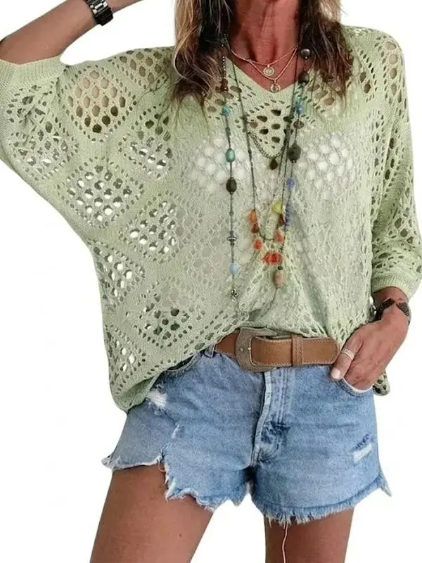 One size smaller fits better.Women's 100% Cotton Crochet Sweater Boho V Neck Hollow Out Knit Tops Summer Beach Cover Up Shirts Oversized