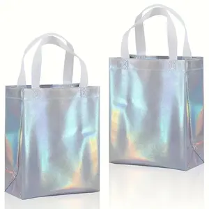12pcs Iridescent Gift Bags Large Size – Holographic Reusable Gift Bags with Handles - Ideal As Bridesmaids, Bachelorette, Birthday Gift Bags Bulk, Goodie Bags, Party Favor Bags