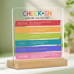 Check-in Sign, Acrylic Desktop Ornament with Wooden Base, Emotional Health Sign, Self Care Sign, Therapy Office Decoration, Home Decor