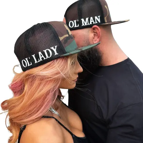 Thedriveclothing THE OUTLAW DUO SIDE STYLE Green Camouflage Graphic Trucker Hat - Flatbill Snapback Cap, Breathable Mesh Back, Rugged Casual, Streetwear Accessory, Men's Accessory, All Seasons Camo Trucker Hat