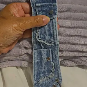 Y2K Women's Denim Bow Tie, Metal Buckle Chain Vintage Distressed Edges, Ripped Edges, Unique Punk Style Accessory for All Seasons