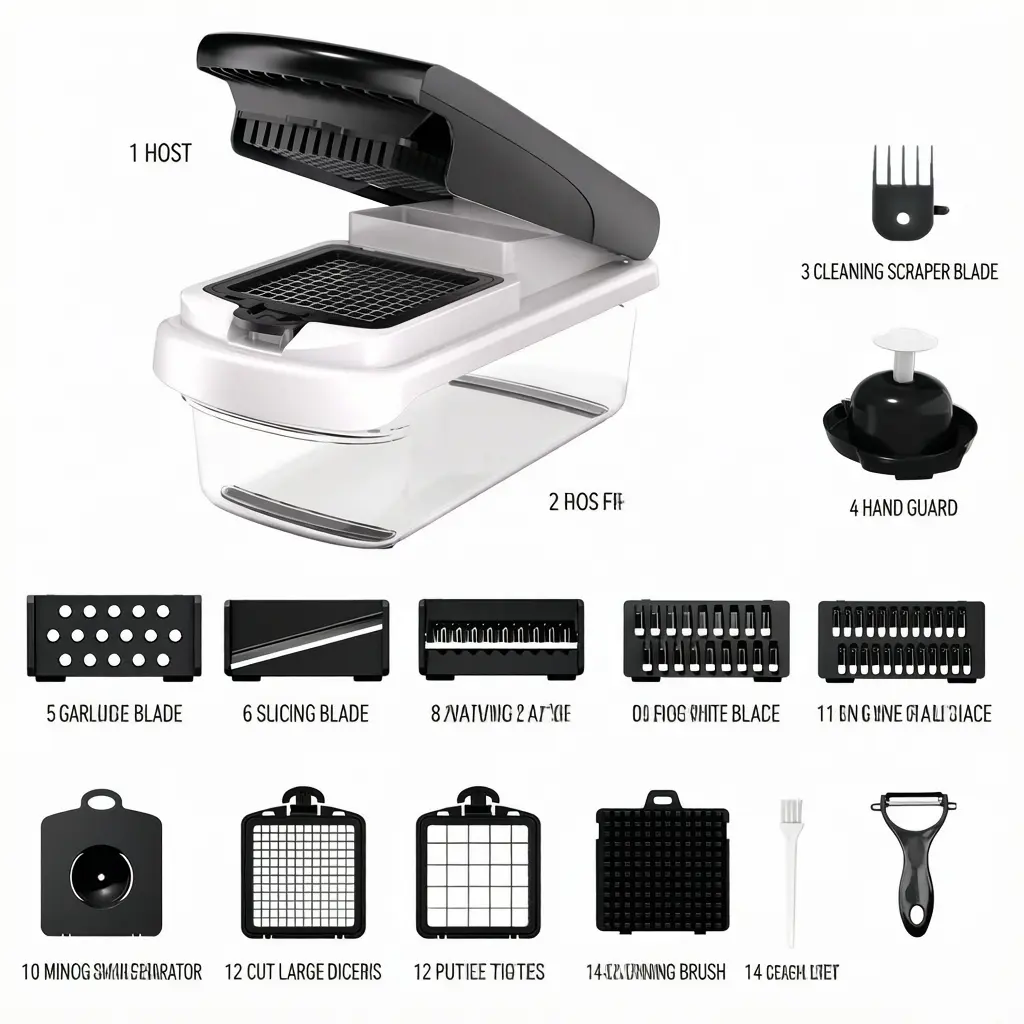 15-in-1 White Vegetable Cutting Machine Cutter - Kitchen Fixture Accessory with Storage Container, 15 chopping functions for effortless kitchen prep, home essential thoughtful gift