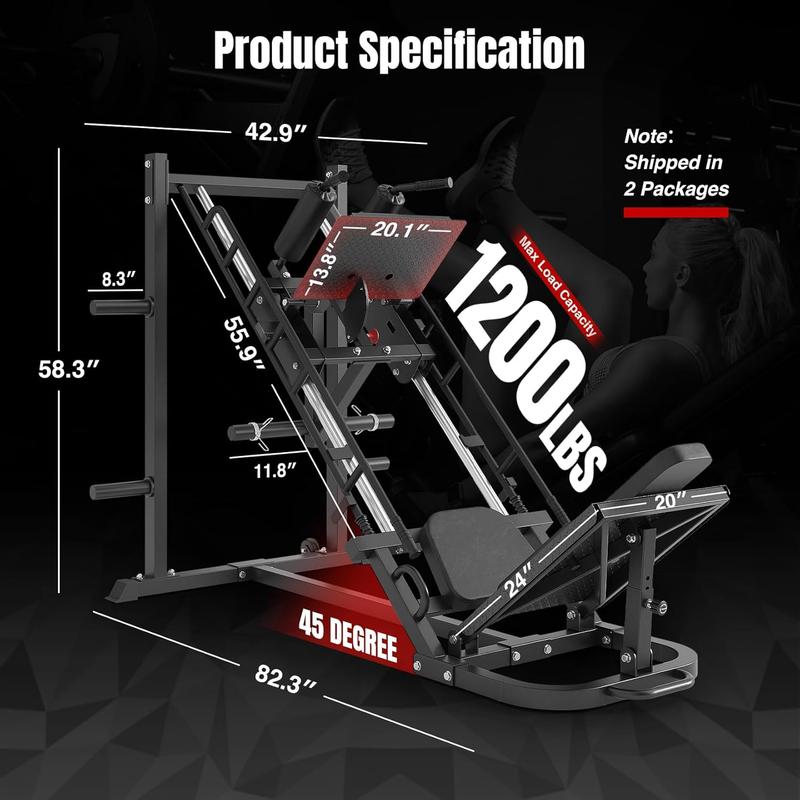 Dripex Leg Press Machine – Home Gym Leg Press & Hack Squat Combo, Adjustable, Roller Bearing, 4 Weight Plate Holders for Full Lower Body Workout