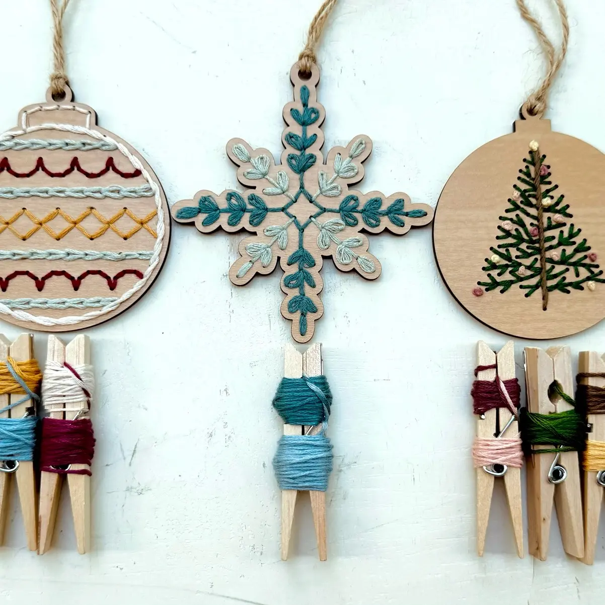 3 Pack DIY Christmas Ornaments, do it yourself, craft kit, needlework, embroidery, Christmas tree, snowflake, ornament, gift for crafty friends