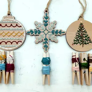 3 Pack DIY Christmas Ornaments, do it yourself, craft kit, needlework, embroidery, Christmas tree, snowflake, ornament, gift for crafty friends