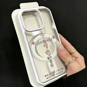 Floral Cross Phone Case, Inspirational Faith Style for iPhone 17 16 15 14 13 12 11 X/XS Plus Pro Max iPhone  case