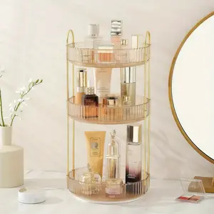 Rotating Makeup Organizer for Vanity  Large Capacity Skincare & Perfume Cosmetic Storage Box Clear 3-Tier Storage Organizer Clear 3 Tier Storage Organizer 360 Spinning Cosmetic Dresser Countertop Organizers