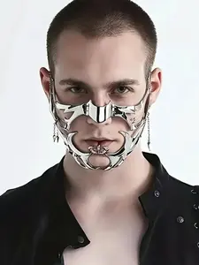 Punk-style mechanical fluid futuristic jaw and nose mask set, fashionable metal mask suitable for parties and personal wear, versatile and exquisite face-covering mask, Cyberpunk Mask