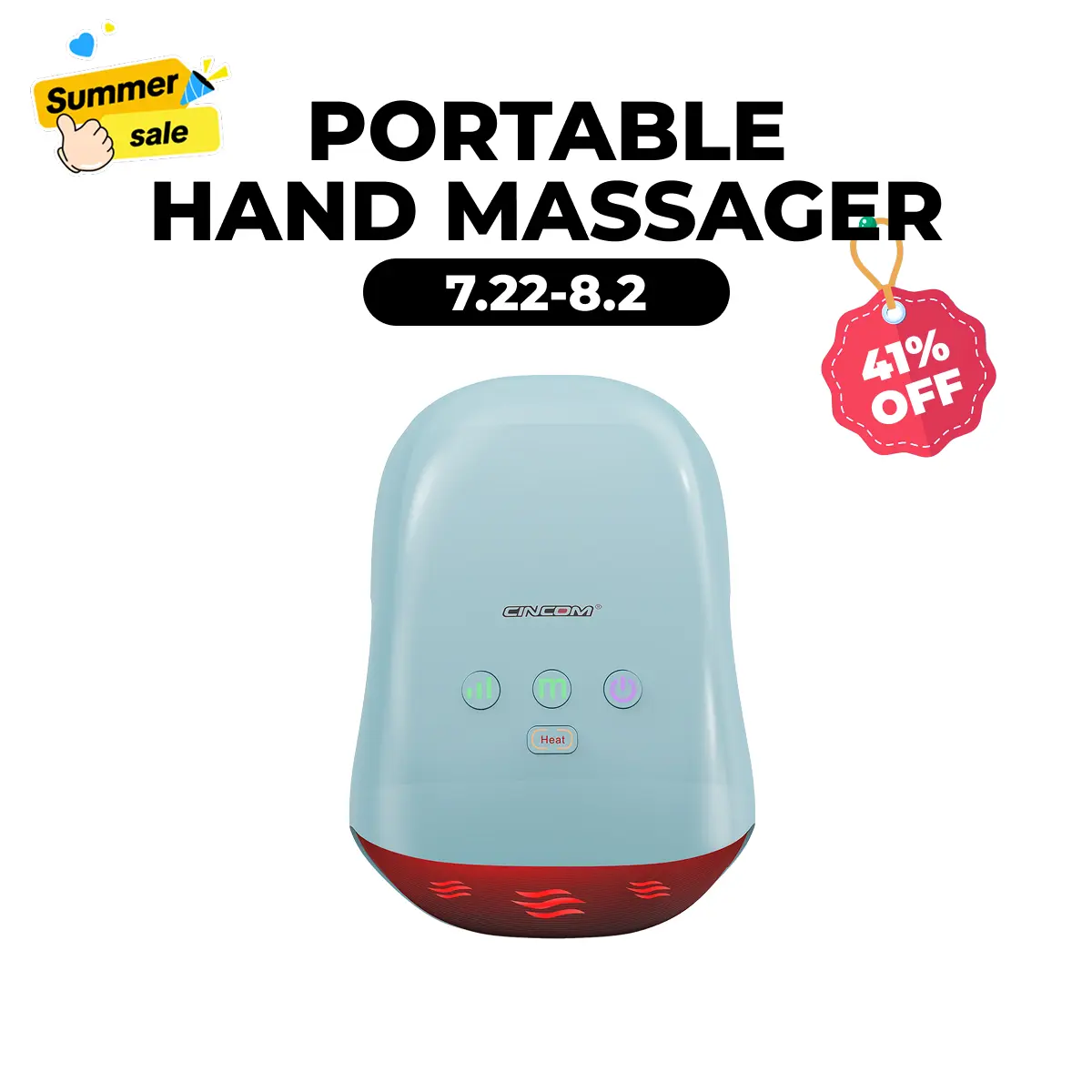 CINCOM Thermal Hand Massager for Adults, Blue Portable Muscle Massagers with Adjustable Settings & Auto-Off, USB Rechargeable Massage Devices, Usb Rechargeable Massagers