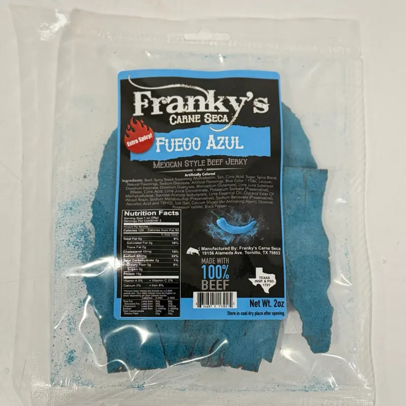 Frankys Fuego Azul 2oz Beef Jerky xtra spicy
