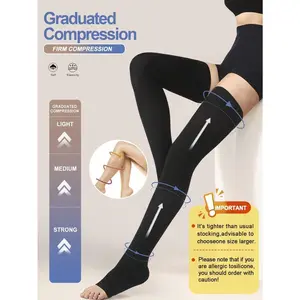 20-30mmHg Women's Thigh High Compression Socks, Breathable Soft Slimming Peep Toe Design, Comfortable Warm [Suggest Sizing Up]