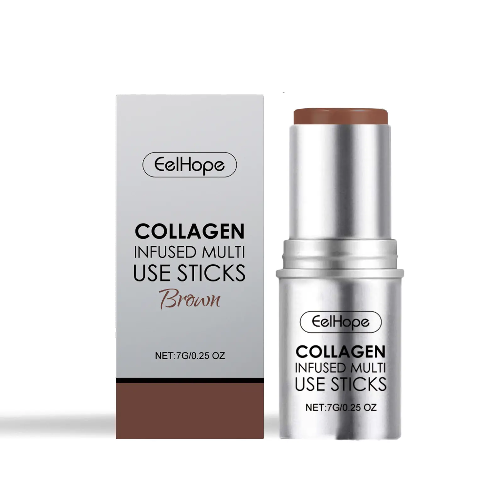 Cream Contour Stick Infused with Collagen, Long Lasting Brown Sculpting Stick for Cheek Nose Jawline, Hydrating Blendable Multi-Use Face Makeup Stick 7g