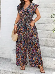 Plus Size Bodycon Jumpsuit, Stretchy & Comfortable Design, Summer for Women, Loose-Fit Casual Wear, Woven Fabric