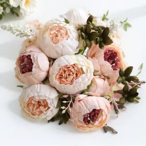 High Quality Artificial Mixed Flower Peony Hydrangea Flower Bouquet Set for Wedding Party Home Decor Christmas Halloween Table Centerpiece Living Room Dining Room Decoration Mothers Day Gift Ins Style Faux Floral Arrangement