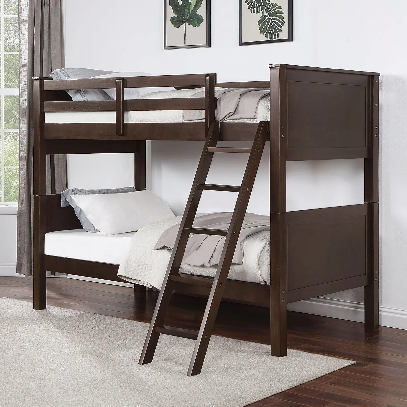 Stamos Walnut Wood Bunk Bed – Twin/Twin, Twin/Full, or Full/Full | Converts to Two Beds By FOA