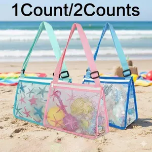 Kids Beach Toy Mesh Bag Storage Tote with Zipper - Waterproof Sand Storage Organizer for Seashells Collection, Swim Accessories, Picnics & Market Trips. Portable Carry-All for Boys and Girls Outdoor Play. Multifunctional Storage Bag