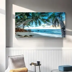 Tropical Beach & Palm Tree Pattern DIY Diamond Arts Colorful Painting Kit without Frame, DIY 5D Diamond Arts Colorful Painting for Bedroom Home Wall Decor