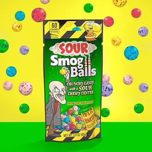 Sour Smog Balls Bag 3oz - Crunchy Candy with Sour Center - Tart Snack for All Chewers