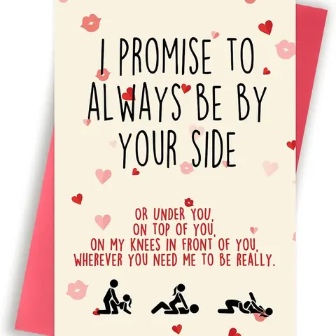 Funny Couple Greeting Card, Playful Message Love Gift for Boyfriend (8x5.3 in) - 100% Satisfaction Guarantee, DIY by Yourself, Cute Anniversary/Birthday Card for Partner with "I Promise to Always Be by Your Side"