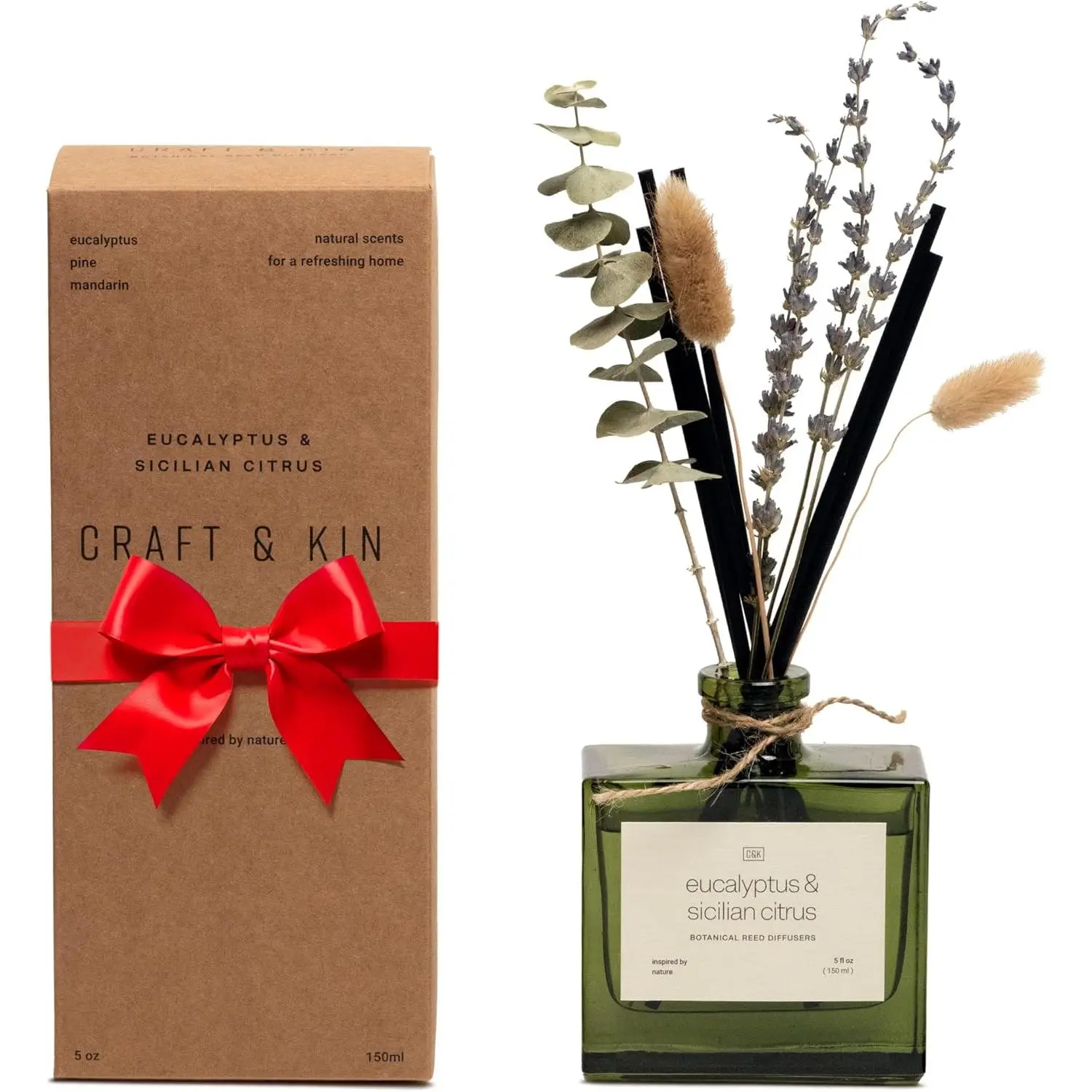 Reed Diffuser Set with Dried Flowers, 5 oz Eucalyptus & Sicilian Citrus​ Scented Reed Diffuser with Sticks, Scented Sticks Diffuser, Elegant Home Decor & Office Decor