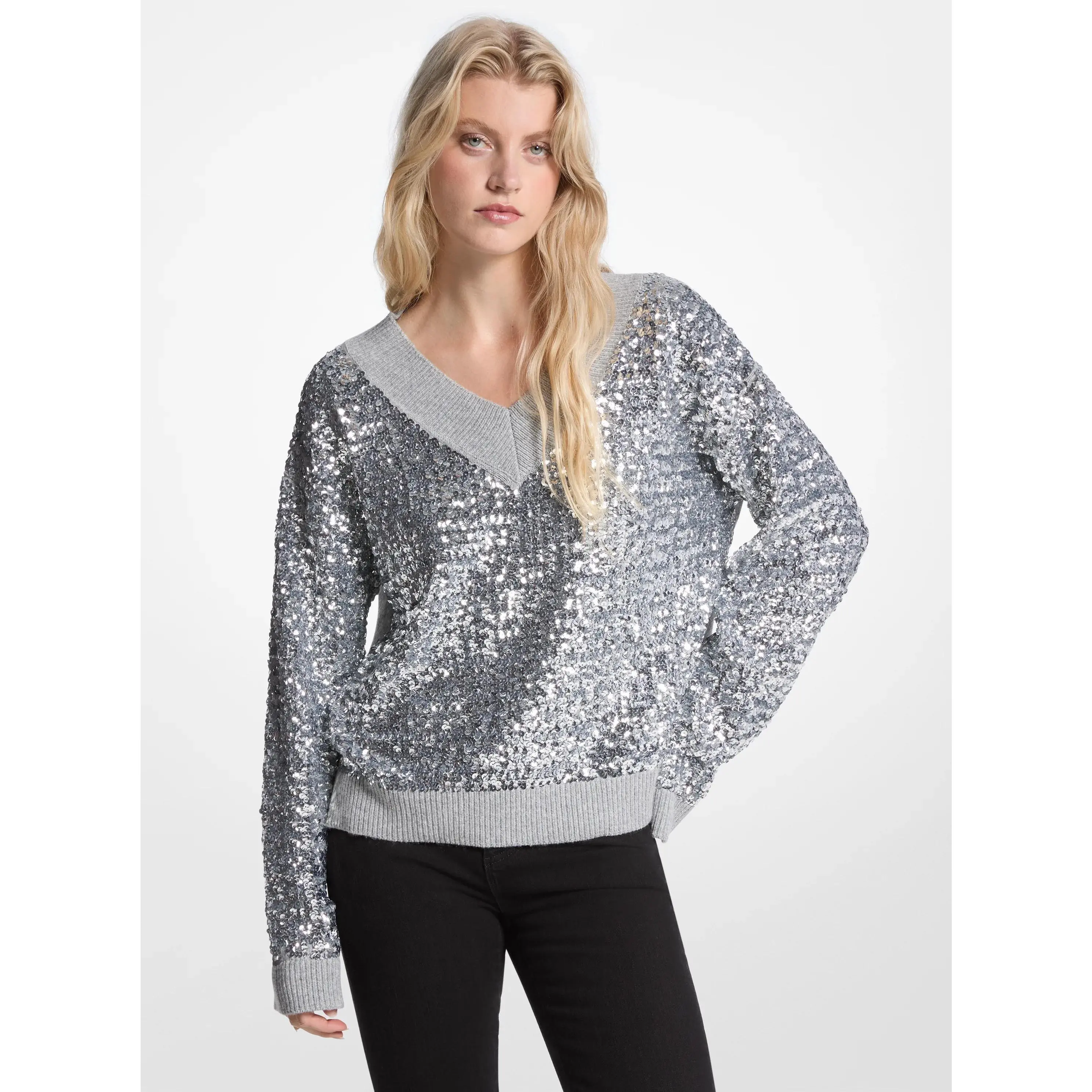Sequined Cotton Blend Sweater
