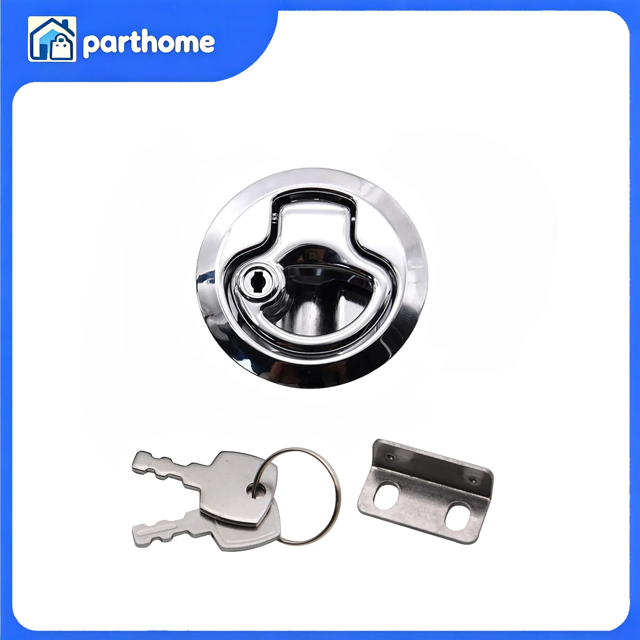 2" Round Locking Flush Pull Latch - Chrome Zinc Alloy Flush Mount Hatch Lift Latch, Corrosion-Resistant Marine Boat Hardware for Deck Door, Bait Well