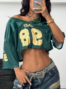 Coolane Women's Brazil Street-Style Cool Vintage Sport Soccer Jersey Letter Print Y2K Blokecore Cropped Versatile Jersey T-Shirt