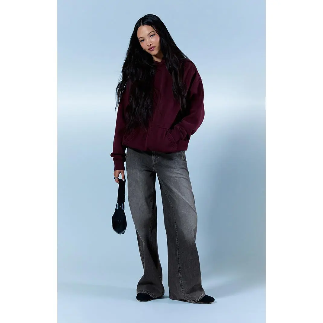 Pacsun Women's Casey Low Rise Baggy Jeans Button Flap Pocket Gray
