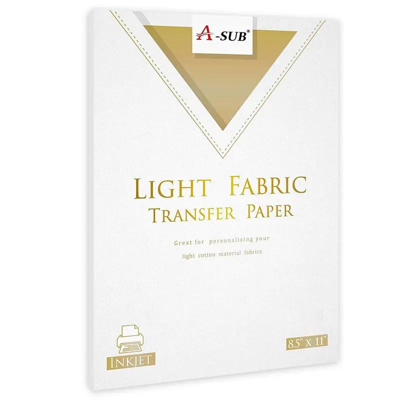 A-SUB Light Fabric Transfer Paper for White and Light Fabric 8.5x11 Inches, 10 Sheets, Durable, Long Lasting, No Cracking, Inkjet Printer Use