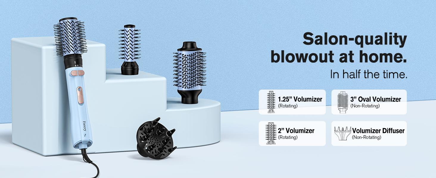 Farery Rotating Hot Air Brush Set 1000W — 4 in 1 Blow Dryer Brush Styler with Diffuser, Hold-to-Rotate Round Brush for Volume, Smooth & Curl