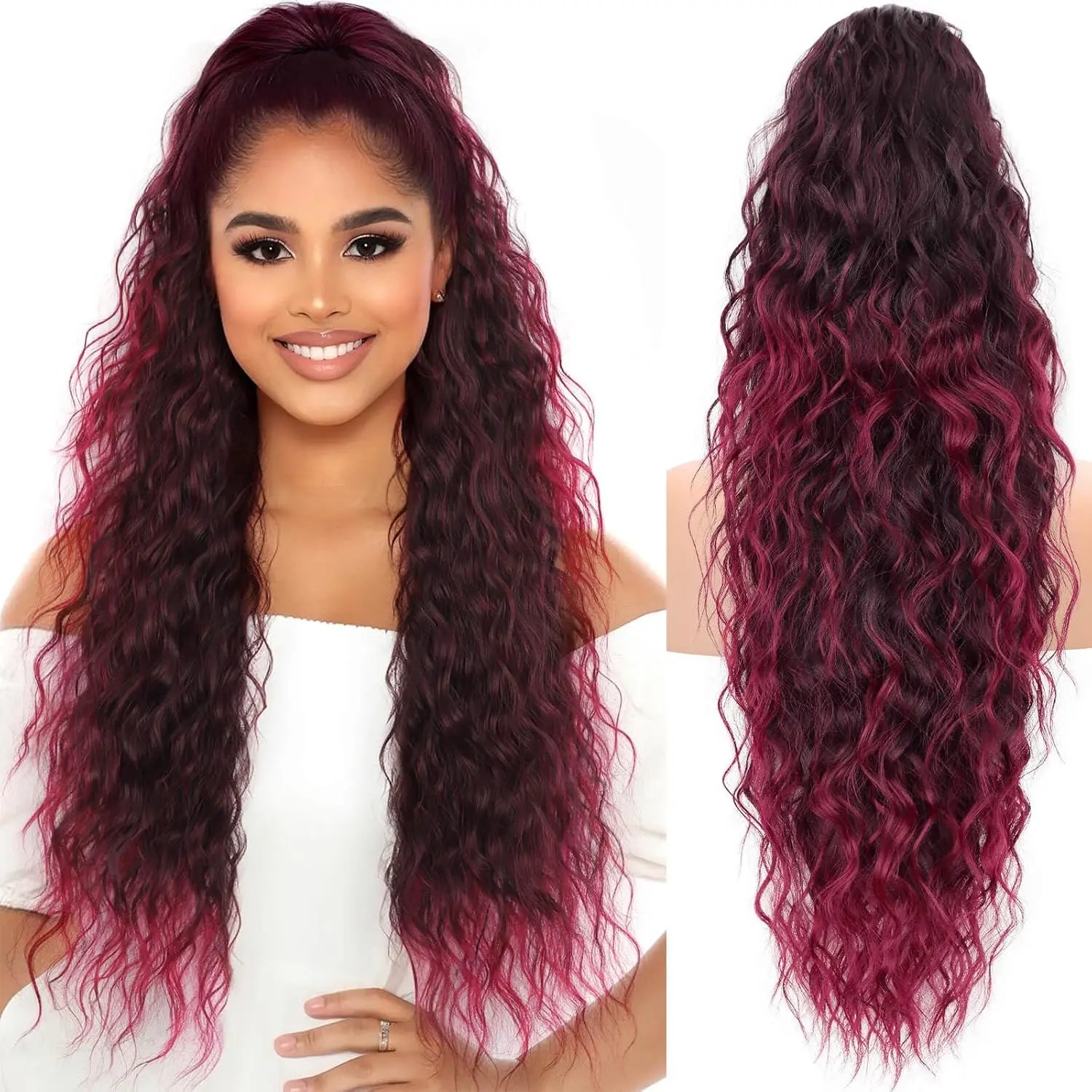 Ombre Burgundy Highlight  Drawstring Ponytails