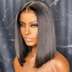 Short Bob Glueless Wigs Human Hair Ready To Wear Straight Pre Cut 6x4 HD Lace Closure Wig For Women Pre Plucked 180%