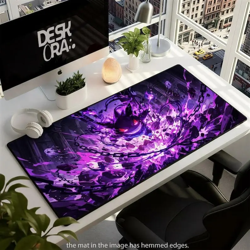 GGengarr Anime Desk Mat, Purple Ghost Large Gaming Mouse Pad, XL Gamer Mousepad