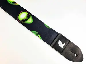 Alien Guitar Strap - Green Alien on Black Guitar Strap -